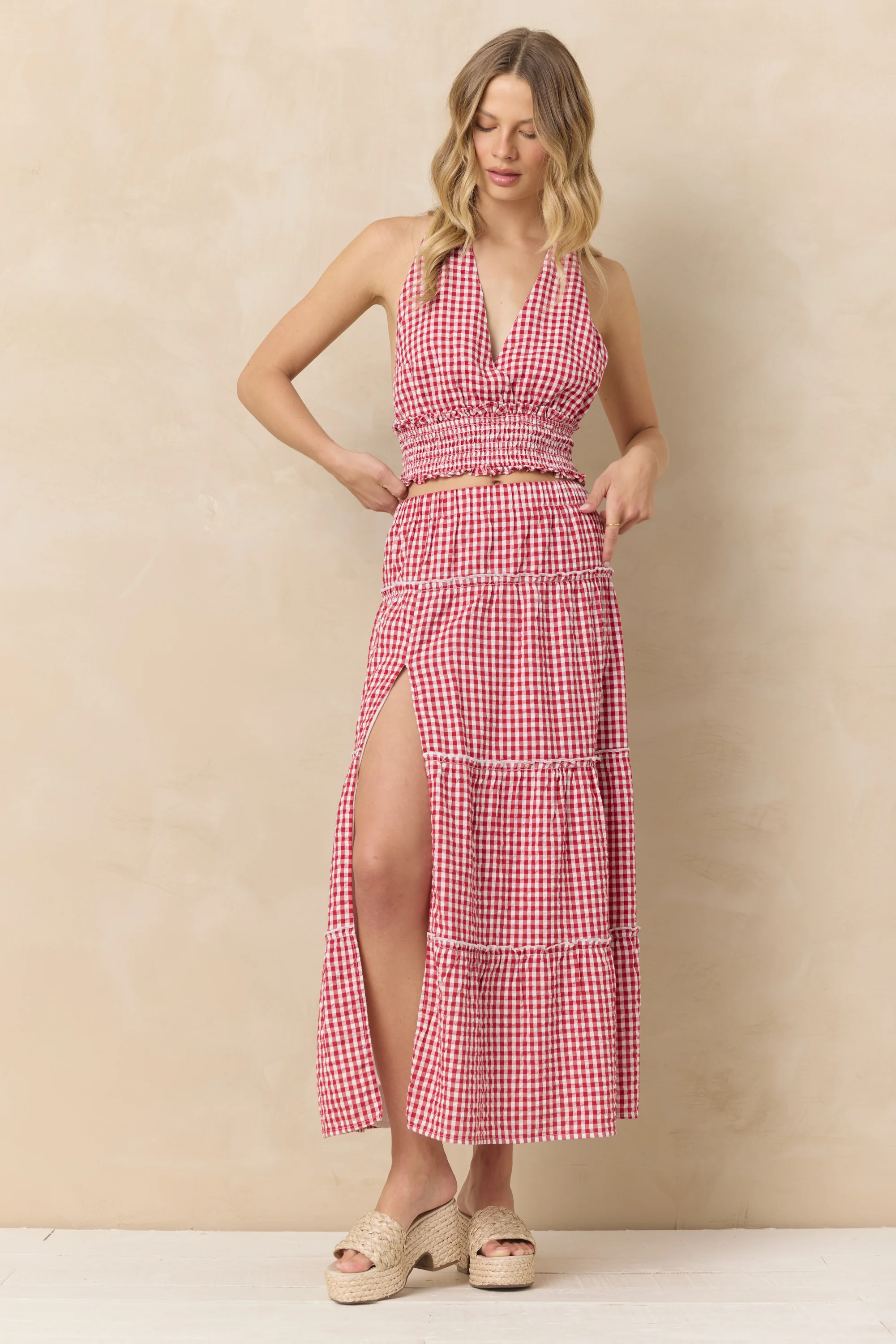 Woven Maxi Skirt with Slit - Image 4