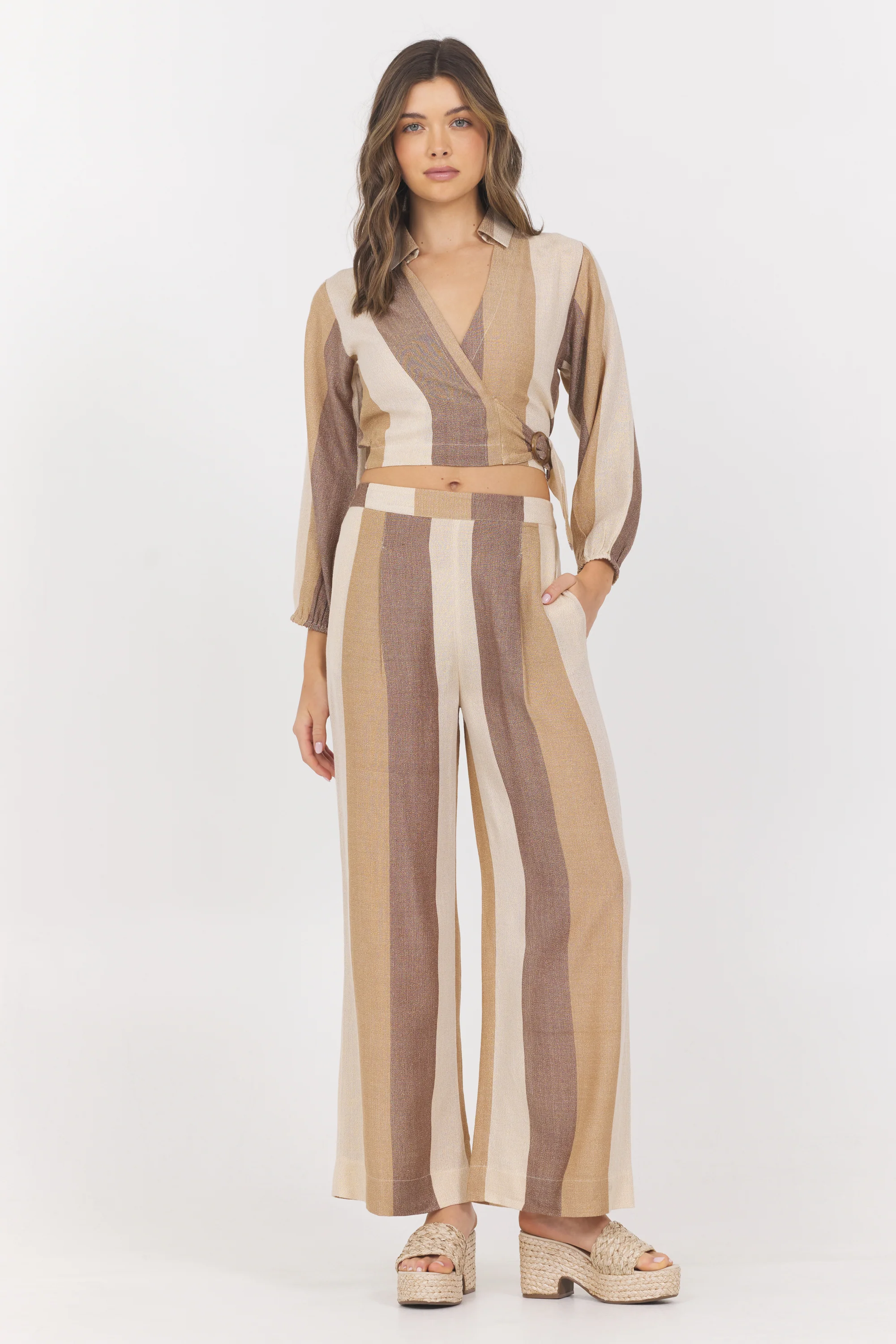Woven Metallic Stripe Surplus Top