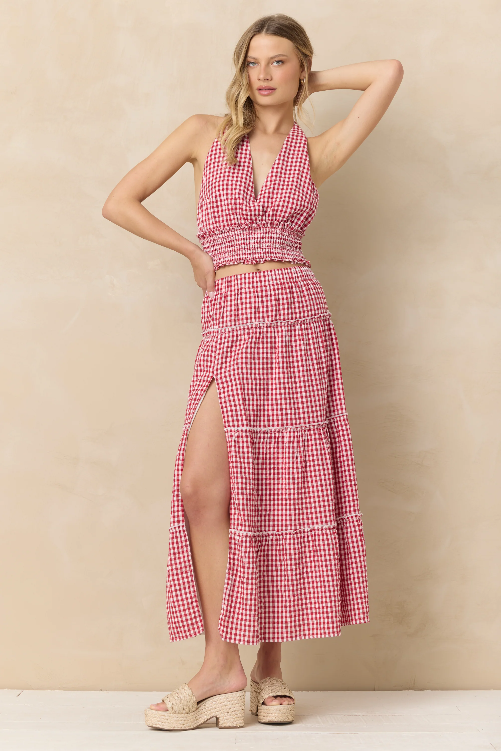 Woven Smock Waist Halter Top - Image 2